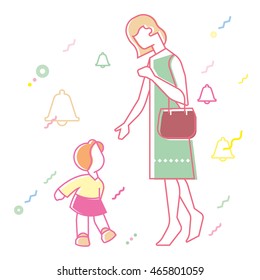 relationship between mother and daughter, line art style