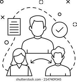 relationship between two or more individuals vector line icon design, business corporation symbol, Joint partnership Sign, Sale and Marketing management stock illustration, customer referrals Concept