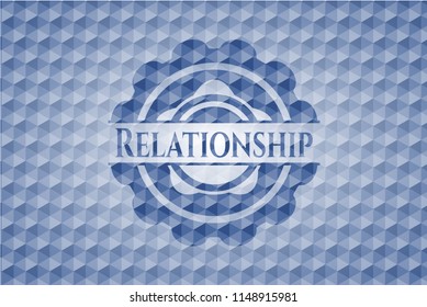 Relationship blue badge with geometric pattern.