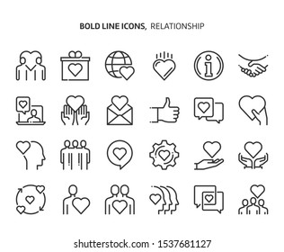 Relationship Bold Line Icon Set. The Set Is About Love, Heart, Friendship, Valentine, Partnership, Vector, Editable Stroke, Line, Outline.