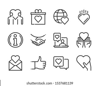 Relationship bold line icon set. The set is about love, heart, friendship, valentine, partnership, vector, editable stroke, line, outline.