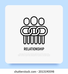 Relationship, Collaboration, Team, Partnership, Teamwork Thin Line Icon, People In One Community, Support Each Other. Social Tolerance. Modern Vector Illustration.