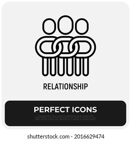 Relationship, collaboration, team, partnership, teamwork thin line icon, people in one community, support each other. Social tolerance. Modern vector illustration.