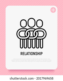 Relationship, collaboration, team, partnership, teamwork thin line icon, people in one community, support each other. Social tolerance. Modern vector illustration.