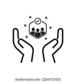 relationship or community like customer care icon. human resource outline logotype graphic stroke design. concept of individual people choice or good feedback and team narrow control or search talent