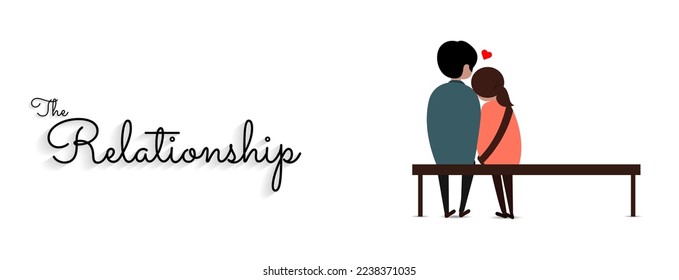 Relationship Concept Banner Design  Cute Cartoon Loving Couple Sitting Together Bench  Valentine Day