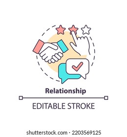 Relationship concept icon. Communication with customers. Business model canvas abstract idea thin line illustration. Isolated outline drawing. Editable stroke. Arial, Myriad Pro-Bold fonts used svg