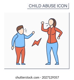 Icono de color de dificultades de relación. Suerte de confianza. Escándalo. Mantenimiento de las relaciones en la edad adulta. Concepto de maltrato infantil. Ilustración vectorial aislada