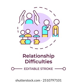 Relationship difficulties multi color concept icon. Mental wellbeing, trust issue. Round shape line illustration. Abstract idea. Graphic design. Easy to use in infographic, presentation