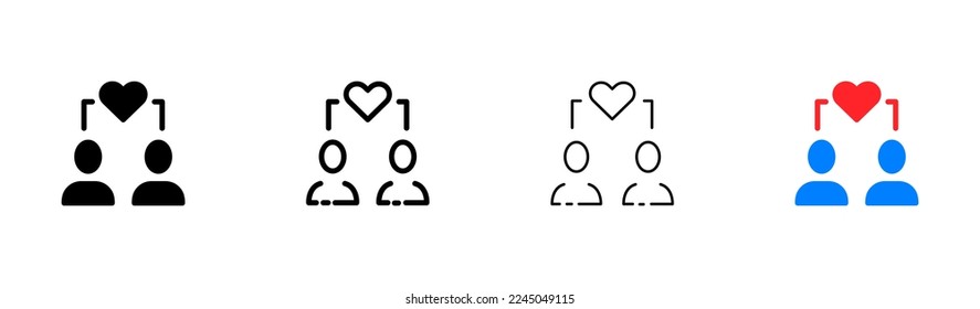 Relationship flat icons set. Meet, dating, love, speech bubble, representation, correspondence, heart, computer, confess, feelings, people. communication concept. Vector black line icons set