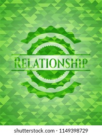 Relationship green emblem. Mosaic background