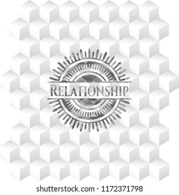 Relationship grey emblem. Retro with geometric cube white background