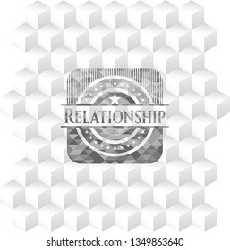 Relationship grey emblem. Retro with geometric cube white background
