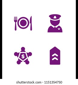 relationship icon. 4 relationship set with military, dinner and teamwork vector icons for web and mobile app