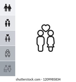 Relationship icon. collection of 6 relationship filled and outline icons such as couple. editable relationship icons for web and mobile.