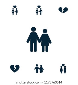 Relationship icon. collection of 7 relationship filled icons such as broken heart, couple. editable relationship icons for web and mobile.