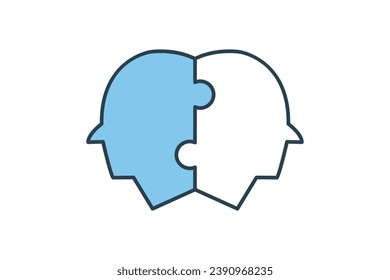 relationship icon. head with puzzle. icon related to core values, business. flat line icon style. simple vector design editable