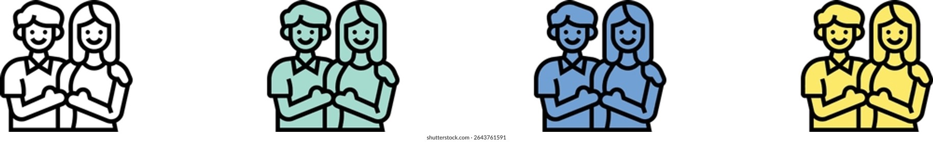 relationship icon. Outline, Green, Blue and Yellow Style Design Isolated On White Background