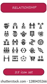 relationship icon set. 25 filled relationship icons. Simple modern icons about  - Woman, Handgrip, Deal, Friends, Boy, Agreement, Shake hands, Couple, Girl, Solidarity, Labyrinth