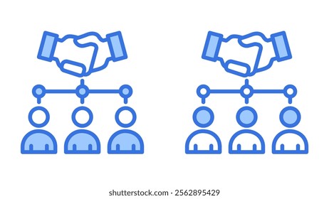 Relationship icon. Vector icon illustration of handshake, connection, partnership and team. Simple blue style.