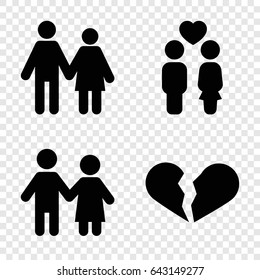 Relationship icons set. set of 4 relationship filled icons such as broken heart