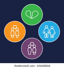 Relationship icons set. set of 4 relationship outline icons such as women couple, couple