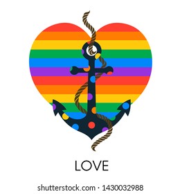 Relationship LGBT happy couple lovers homosexuality or lesbian symbolize love  heart and anchor and pride month