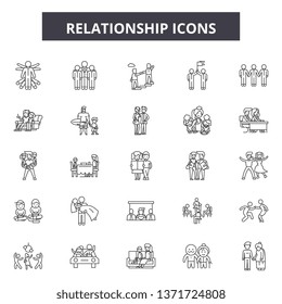 Relationship line icons, signs set, vector. Relationship outline concept, illustration: relationship,teamwork,hand,together,partnership,concept