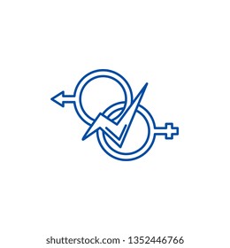 Relationship of men and women line icon concept. Relationship of men and women flat  vector symbol, sign, outline illustration.