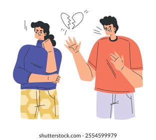 Relationship Problem with Angry Man and Woman Arguing Vector Illustration