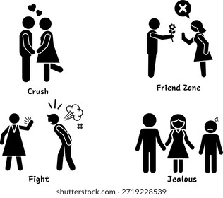 Relationship Problems and Dating Concept Stick Figure Icons