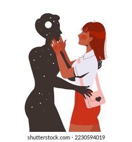 Relationship Problems with Woman Standing with Black Man Silhouette Vector Illustration