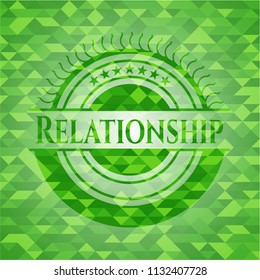 Relationship realistic green emblem. Mosaic background