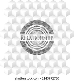 Relationship retro style grey emblem with geometric cube white background