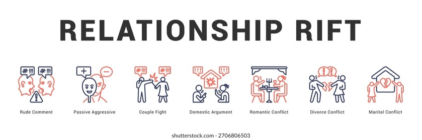 Relación Rift Ilustración de Anuncio de Web moderno y limpio con íconos temáticos para la comunicación visual