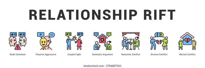 Relación Rift Ilustración de Anuncio de Web moderno y limpio con íconos temáticos para la comunicación visual
