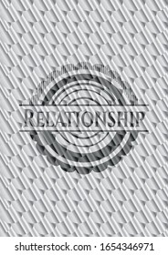 Relationship shiny silver badge. Scales pattern. Vector Illustration. Detailed.