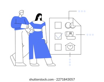 Relationship status abstract concept vector illustration. Relationship civil status, marital separation, divorce process, single, coupled, got married, social media, engaged abstract metaphor.