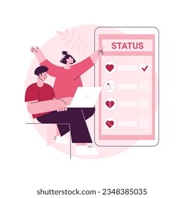 Relationship status abstract concept vector illustration. Relationship civil status, marital separation, divorce process, single, coupled, got married, social media, engaged abstract metaphor.