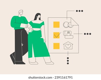 Relationship status abstract concept vector illustration. Relationship civil status, marital separation, divorce process, single, coupled, got married, social media, engaged abstract metaphor.