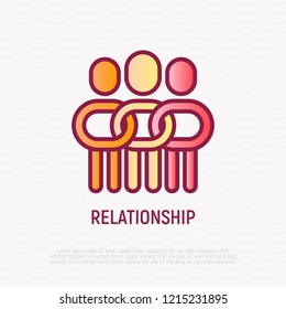 Relationship thin line icon: people in one community, support each other. Social tolerance. Modern vector illustration.