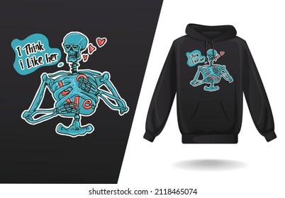 Relationship t-shirt design vector art, I think i like her hoodie design