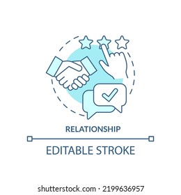 Relationship turquoise concept icon. Communication with customers. Business model abstract idea thin line illustration. Isolated outline drawing. Editable stroke. Arial, Myriad Pro-Bold fonts used svg