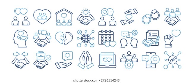 Icono de relaciones colección. Diseño que contiene pareja, hombre, mujer, persona, hogar, matrimonio
