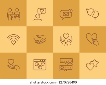 Relationships line icon set. Set of line icons on white background. Sociality concept. Message, notification, relationship. Vector illustration can be used for topics like internet, chatting