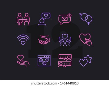Relationships line icon set. Set of line icons on white background. Sociality concept. Message, notification, relationship. Vector illustration can be used for topics like internet, chatting