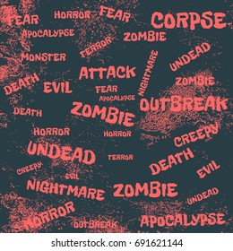 Relative to zombies theme words cloud. Halloween background