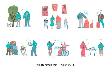 Relatives of different generations spending time together. Young and old adult characters isolated. Vector flat illustration.