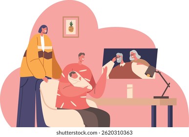 Relatives online communication videoconferencing vector illustration