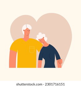 Relatives provide first aid for depression to loved ones. Vector illustration in flat style